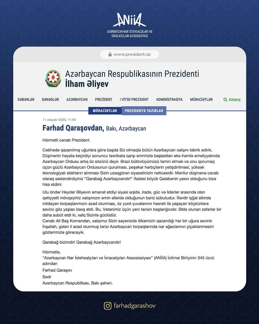 Fərhad Qaraşovdan